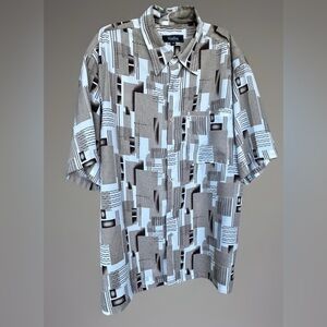 Cagliano Collezione Italy Mens Short Sleeve Button Up Shirt Brown/White Large